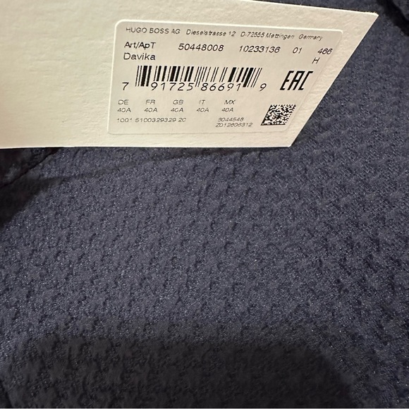 NWT Hugo Boss Davika Mock Neck Textured Sheath Dress in Blue - Picture 4 of 11